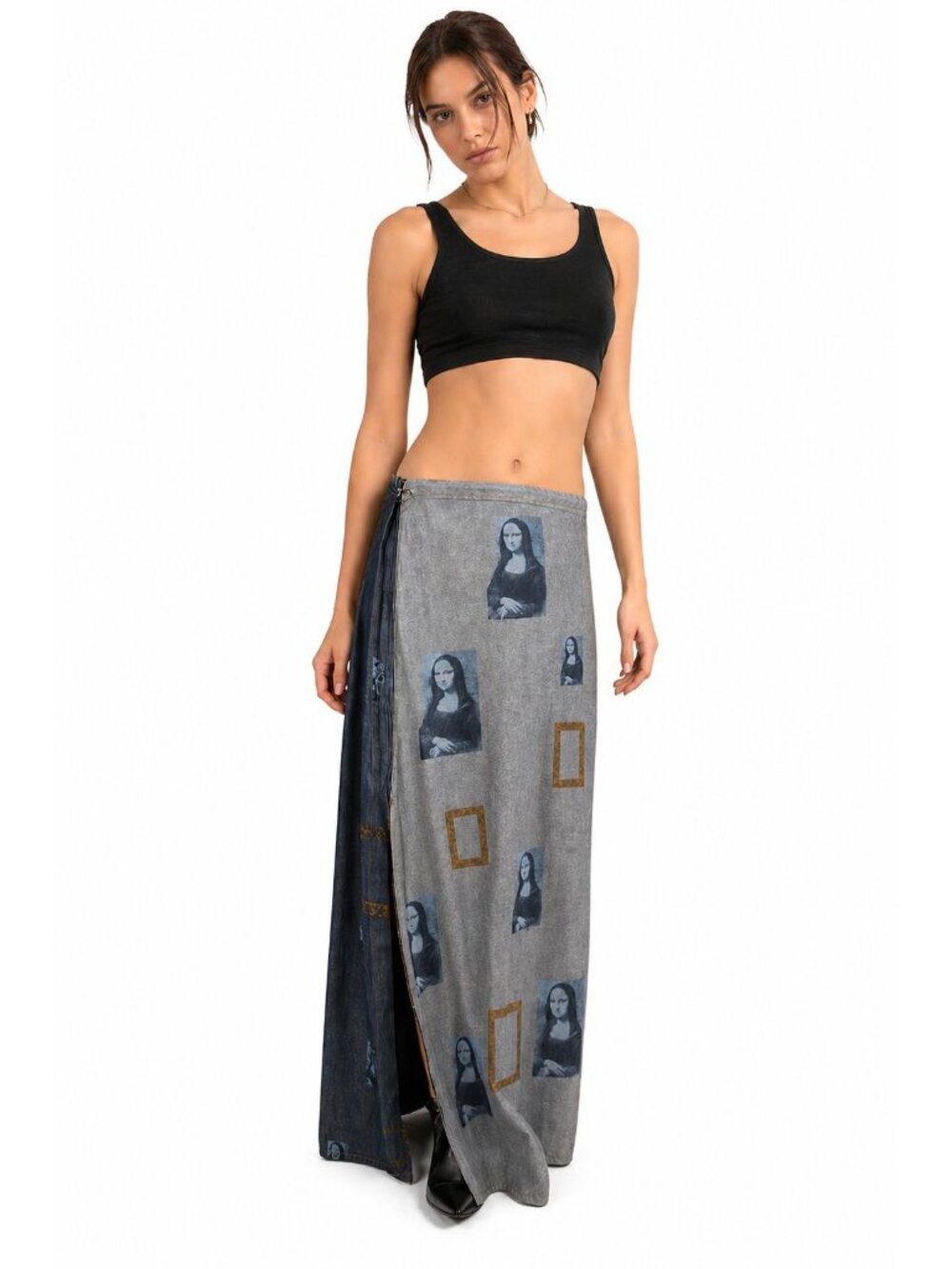 Vintage Paramita Maxi Skirt Medium Made In Spain Abstract Art Denim Patchwork Mo